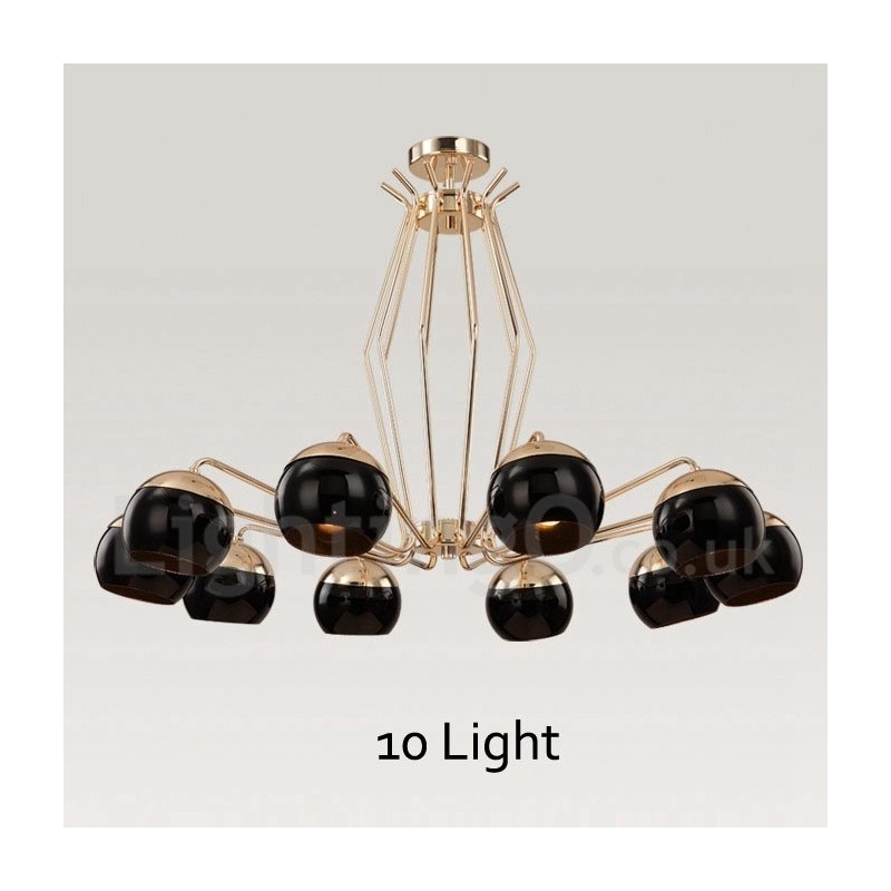 10 Light Single Tier Modern Contemporary Metal Chandelier Lamp with Glass Shade