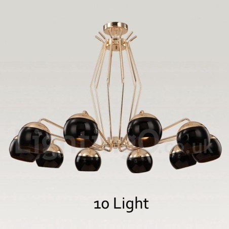10 Light Single Tier Modern Contemporary Metal Chandelier Lamp with Glass Shade