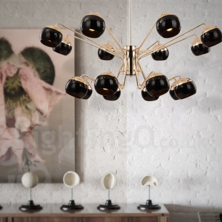 16 Light 2 Tier Modern Contemporary Metal Chandelier Lamp with Glass Shade