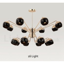 16 Light 2 Tier Modern Contemporary Metal Chandelier Lamp with Glass Shade