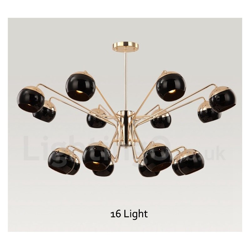 16 Light 2 Tier Modern Contemporary Metal Chandelier Lamp with Glass Shade