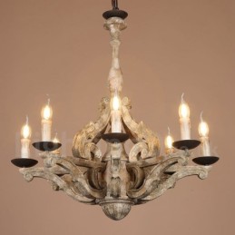 8 Light Vintage Retro Wooden Chandelier Lamp Light