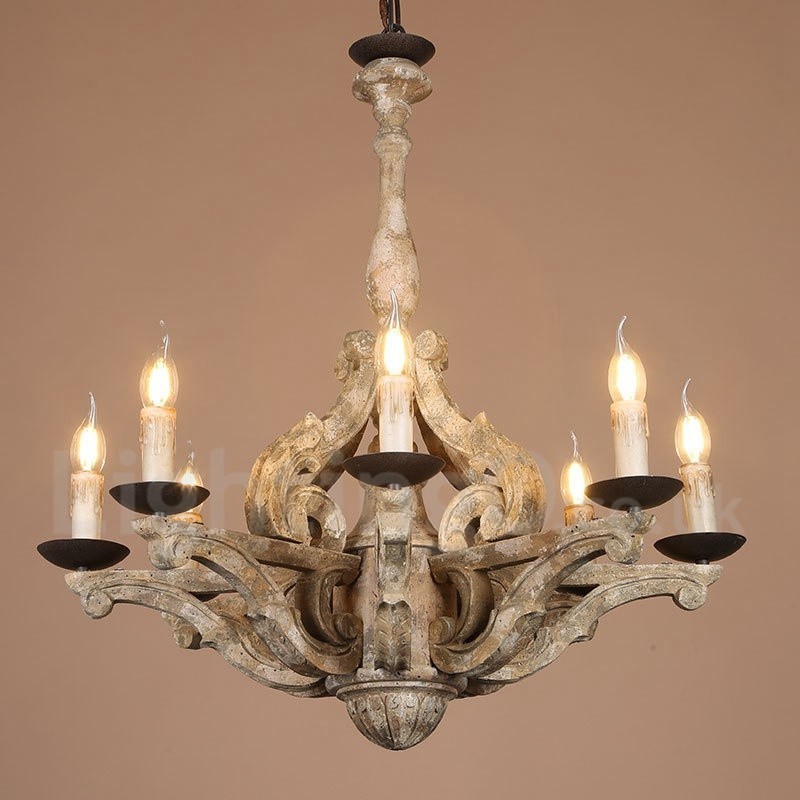8 Light Vintage Retro Wooden Chandelier Lamp Light