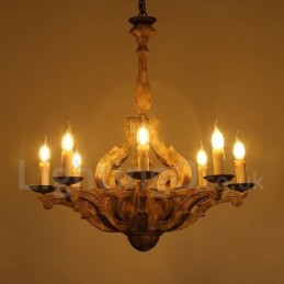 8 Light Vintage Retro Wooden Chandelier Lamp Light