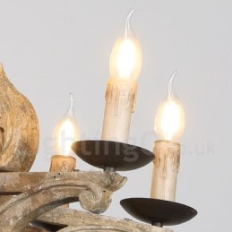 8 Light Vintage Retro Wooden Chandelier Lamp Light