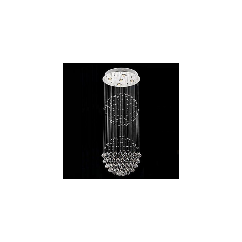 Pendant Light Modern Crystal Chandelier 5 Lights Silver Canpoy Clear Crystal Globe Ceiling Lamps Fixtures