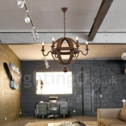 Country Vintage Wooden 6 Light Chandelier Lamp Light