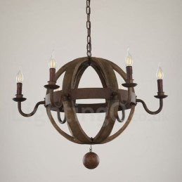 Country Vintage Wooden 6 Light Chandelier Lamp Light