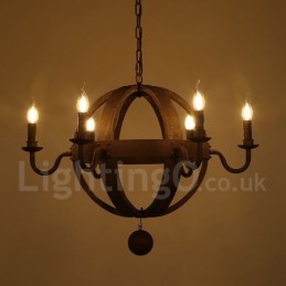 Country Vintage Wooden 6 Light Chandelier Lamp Light