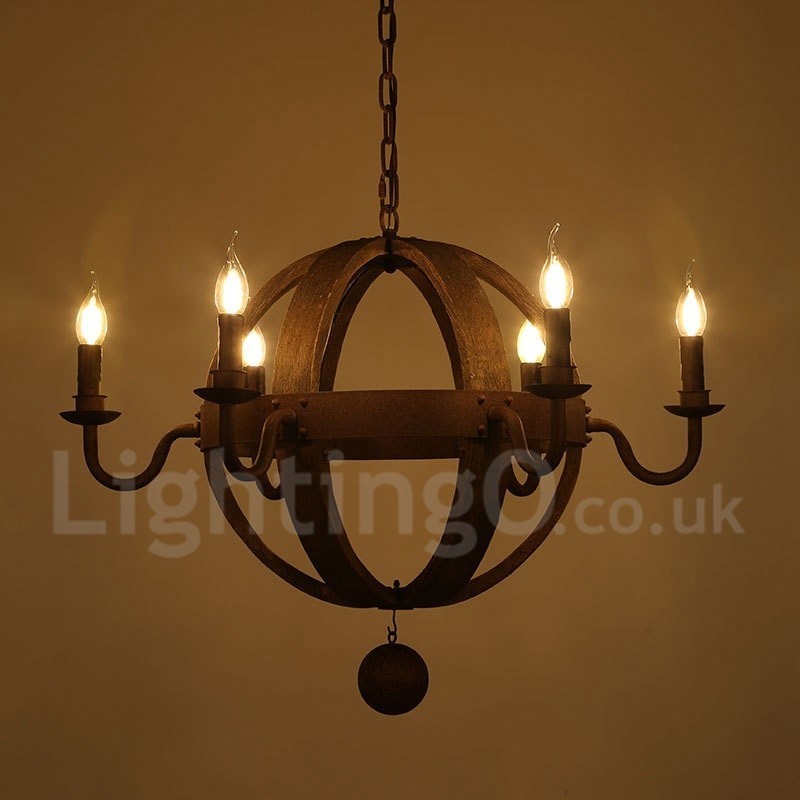 Country Vintage Wooden 6 Light Chandelier Lamp Light