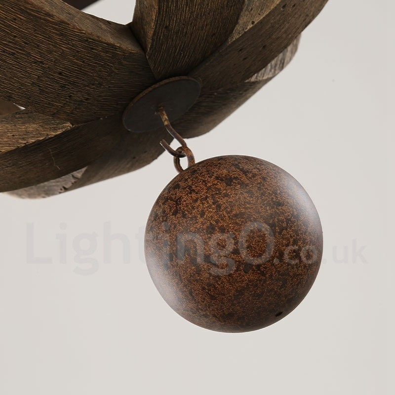 Country Vintage Wooden 6 Light Chandelier Lamp Light