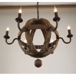 Country Vintage Wooden 6 Light Chandelier Lamp Light