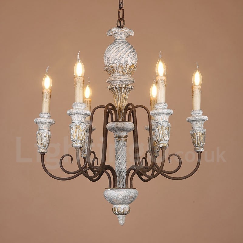 Country Vintage Wooden 6 Light Single Tier Chandelier for Light