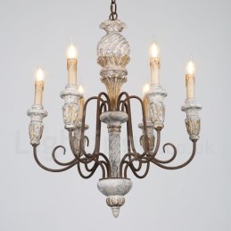 Country Vintage Wooden 6 Light Single Tier Chandelier for Light