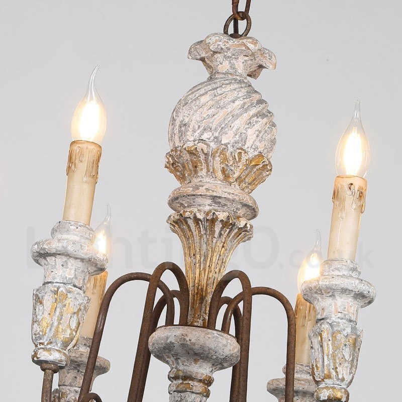Country Vintage Wooden 6 Light Single Tier Chandelier for Light
