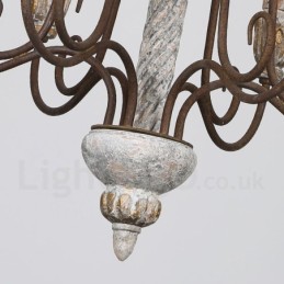 Country Vintage Wooden 6 Light Single Tier Chandelier for Light