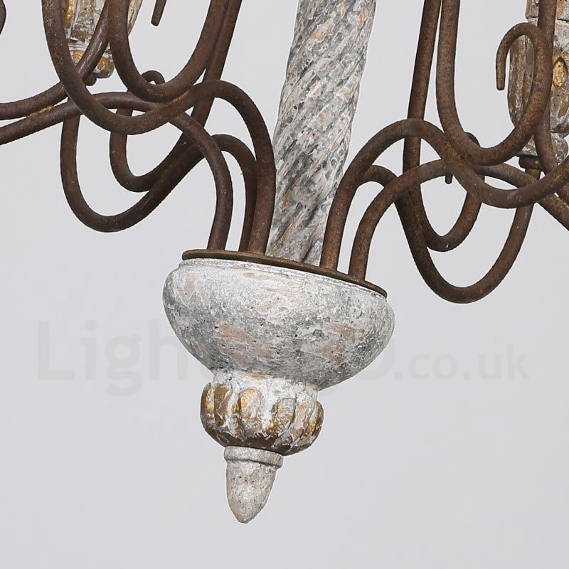 Country Vintage Wooden 6 Light Single Tier Chandelier for Light