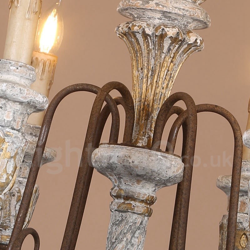 Country Vintage Wooden 6 Light Single Tier Chandelier for Light