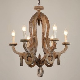 Country Wooden Vintage 6 Light Single Tier Chandelier Light Wood Lamp