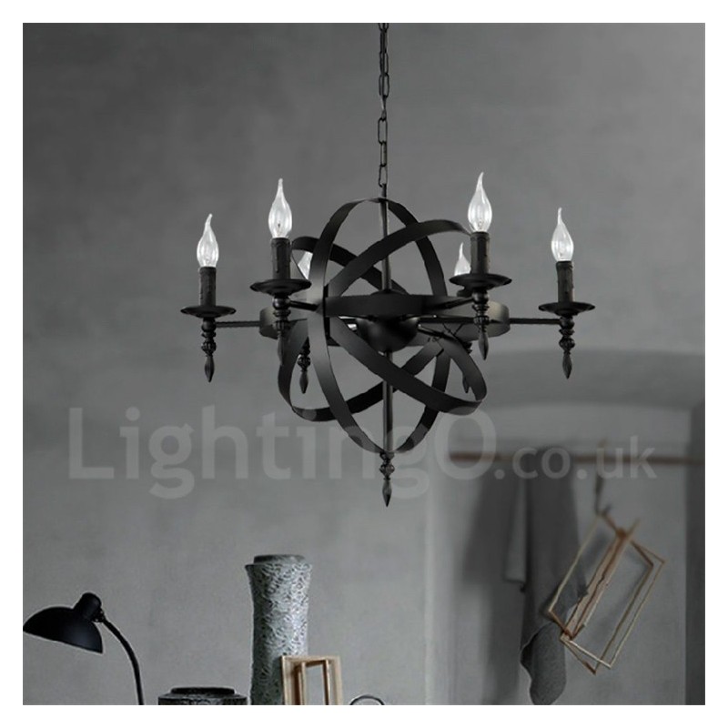 Retro Vintage Metal 6 Light Single Tier Chandelier Light