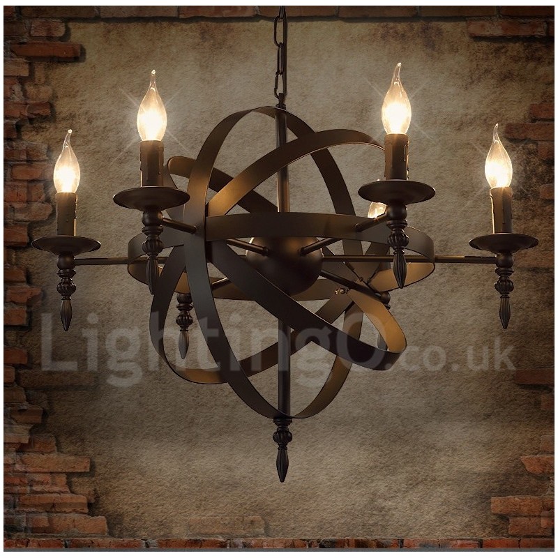 Retro Vintage Metal 6 Light Single Tier Chandelier Light