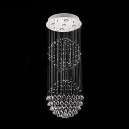 Pendant Light Modern Crystal Chandelier 5 Lights Silver Canpoy Clear Crystal Globe Ceiling Lamps Fixtures