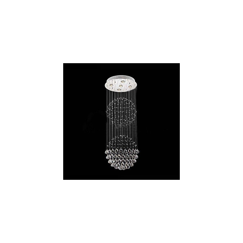 Pendant Light Modern Crystal Chandelier 5 Lights Silver Canpoy Clear Crystal Globe Ceiling Lamps Fixtures