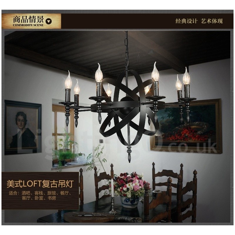 Retro Vintage Metal 6 Light Single Tier Chandelier Light