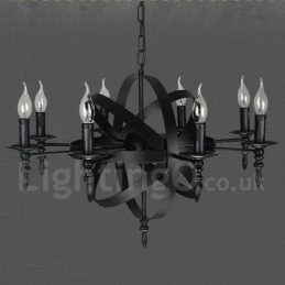 Black Retro Vintage Metal 8 Light Single Tier Chandelier Light