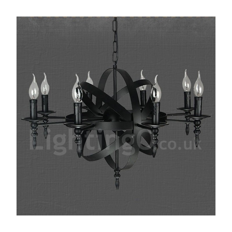 Black Retro Vintage Metal 8 Light Single Tier Chandelier Light