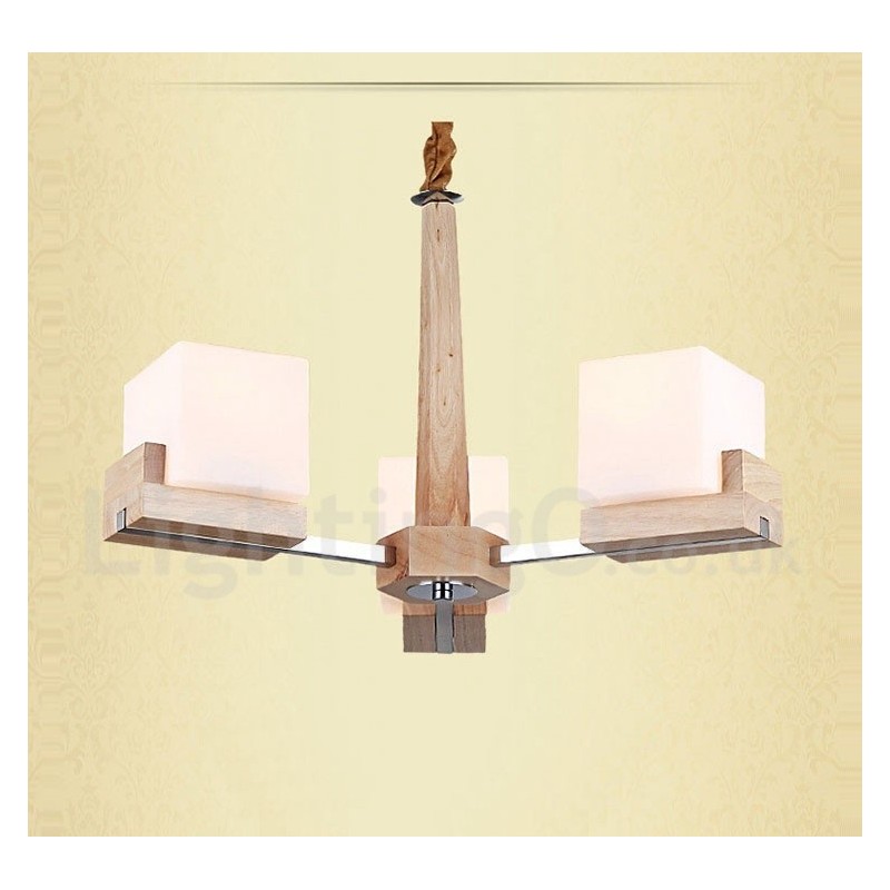 Wooden Modern Contemporary 3 Light Single Tier Chandelier Lamp