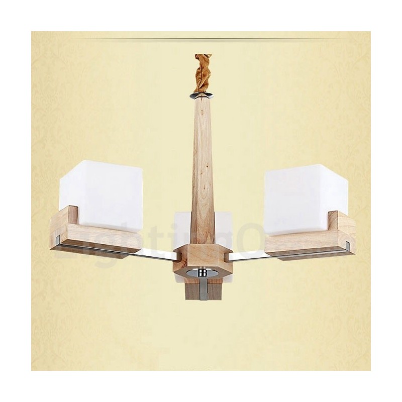 Wooden Modern Contemporary 3 Light Single Tier Chandelier Lamp