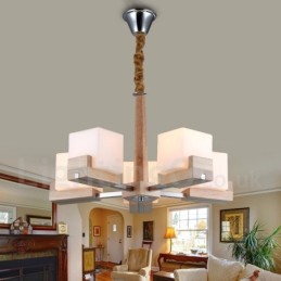 Wooden Modern Contemporary 5 Light Single Tier Chandelier Lamp