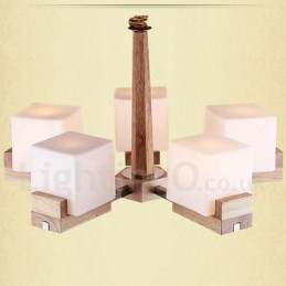 Wooden Modern Contemporary 5 Light Single Tier Chandelier Lamp