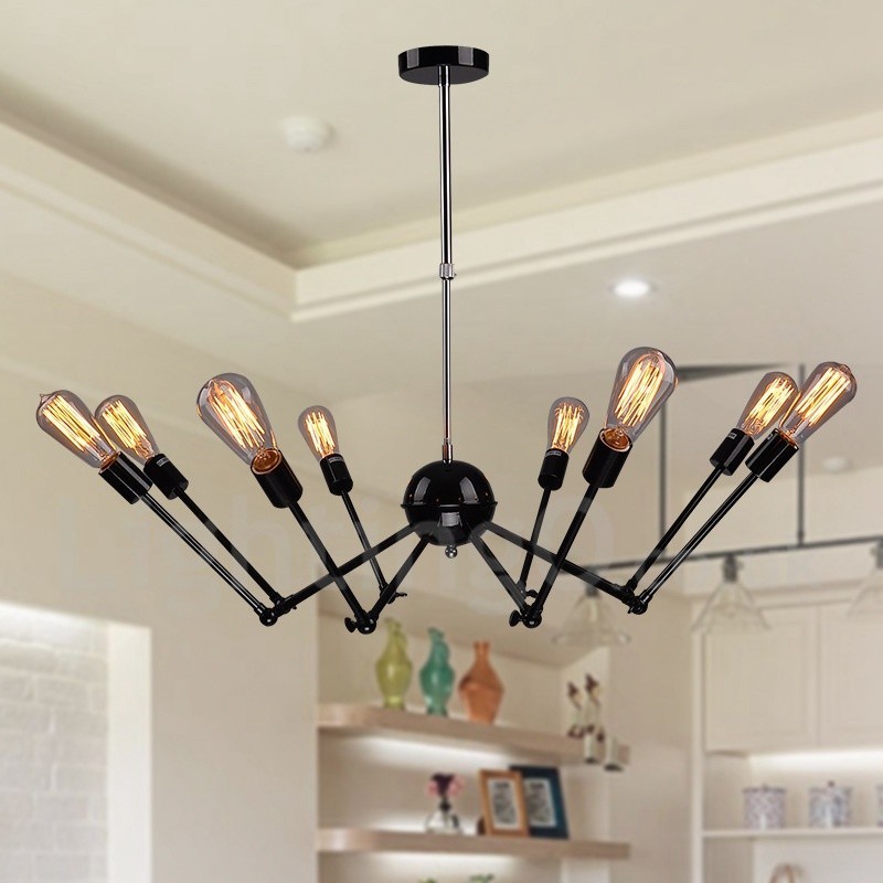 Black Retro Vintage Metal 8 Light Single Tier Chandelier Light