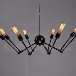 Black Retro Vintage Metal 8 Light Single Tier Chandelier Light