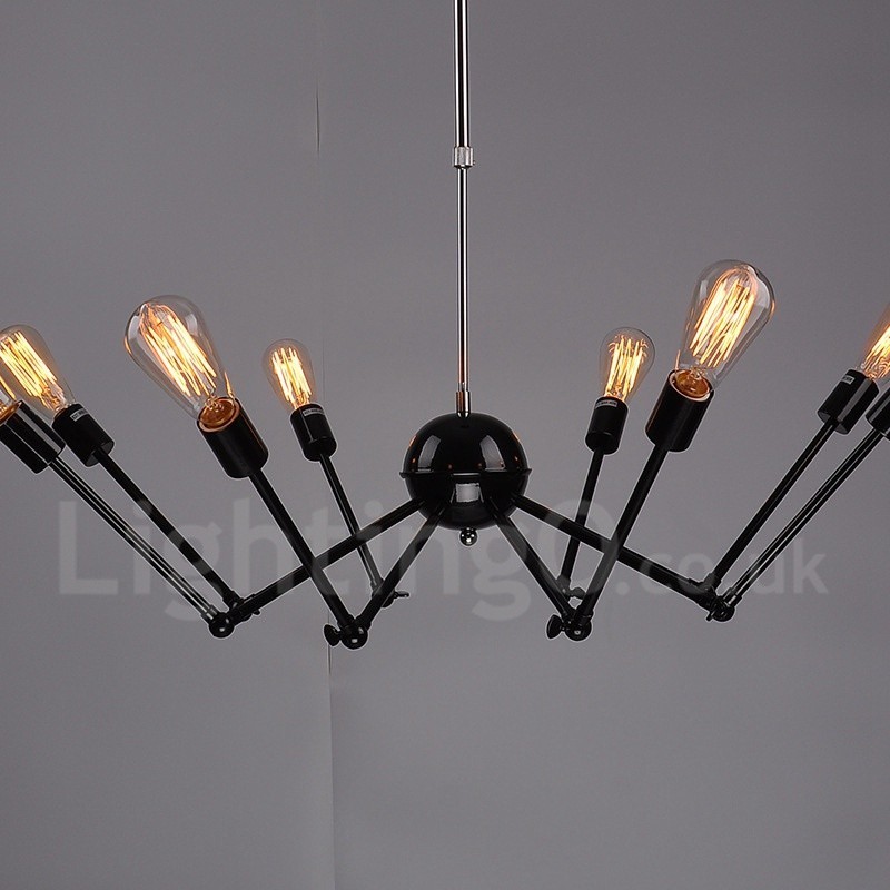 Black Retro Vintage Metal 8 Light Single Tier Chandelier Light
