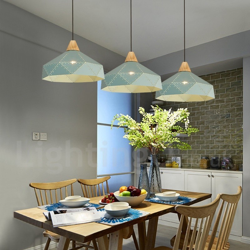 Wood 1 Light Modern Contemporary Metal Pendant Light