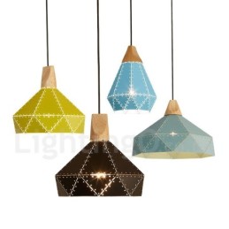 Wood 1 Light Modern Contemporary Metal Pendant Light
