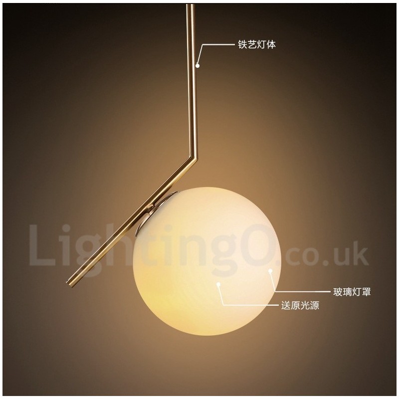 1 Light Modern Contemporary Pendant Light with Glass Shade