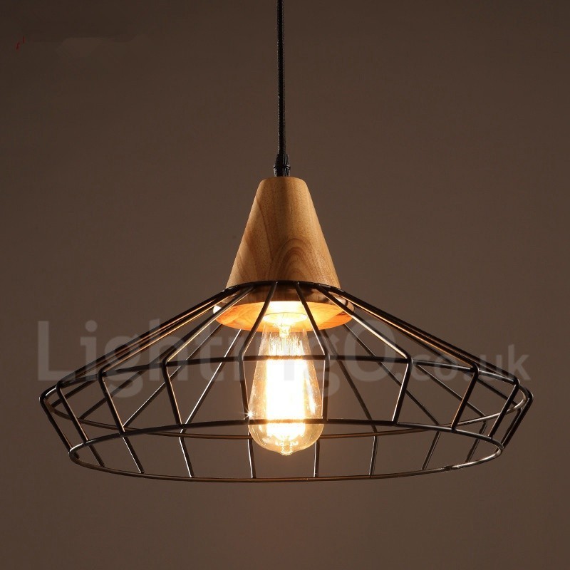 Vintage Metal Wooden Pendant Light