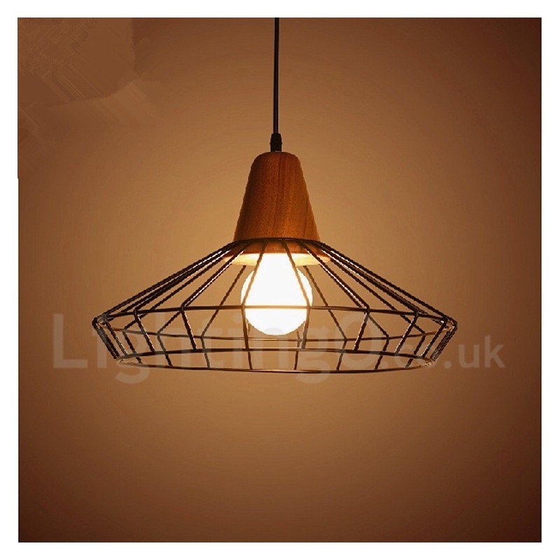 Vintage Metal Wooden Pendant Light