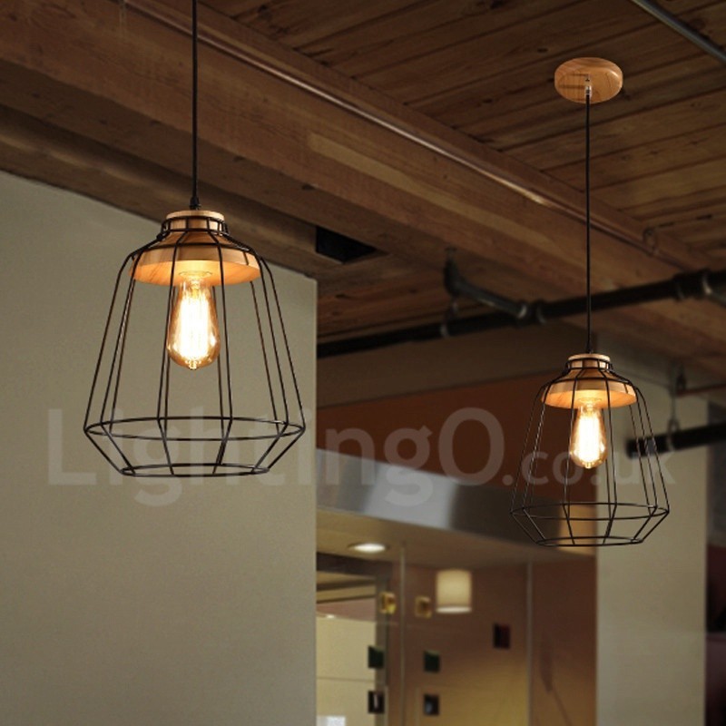 Vintage Metal Wooden Pendant Light