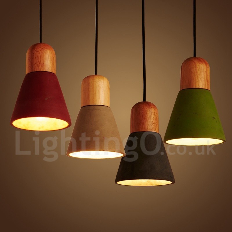 Modern Contemporary Wood Multi Colors Concrte Pendant Light