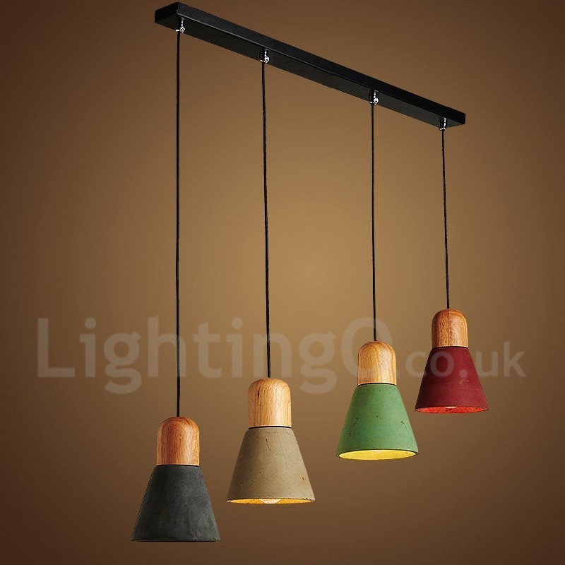 Modern Contemporary Wood Multi Colors Concrte Pendant Light