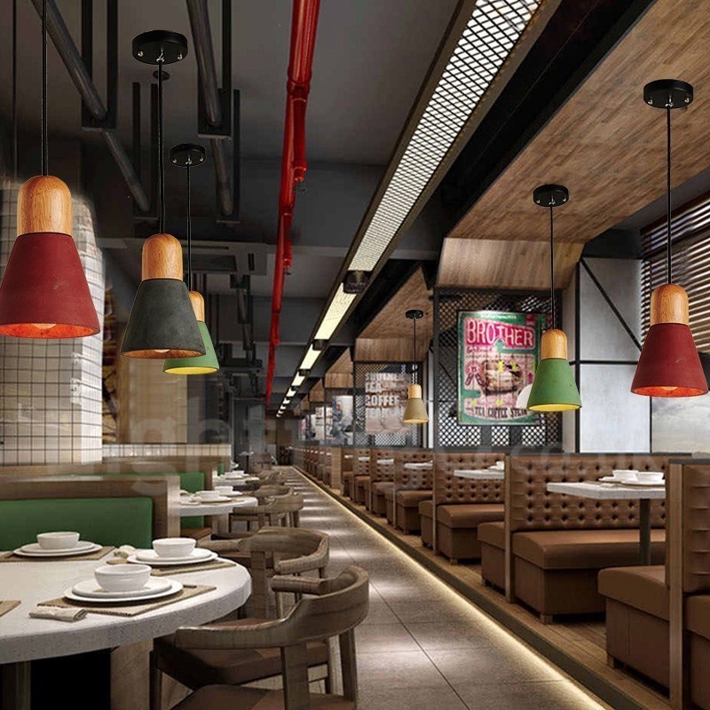 Modern Contemporary Wood Multi Colors Concrte Pendant Light