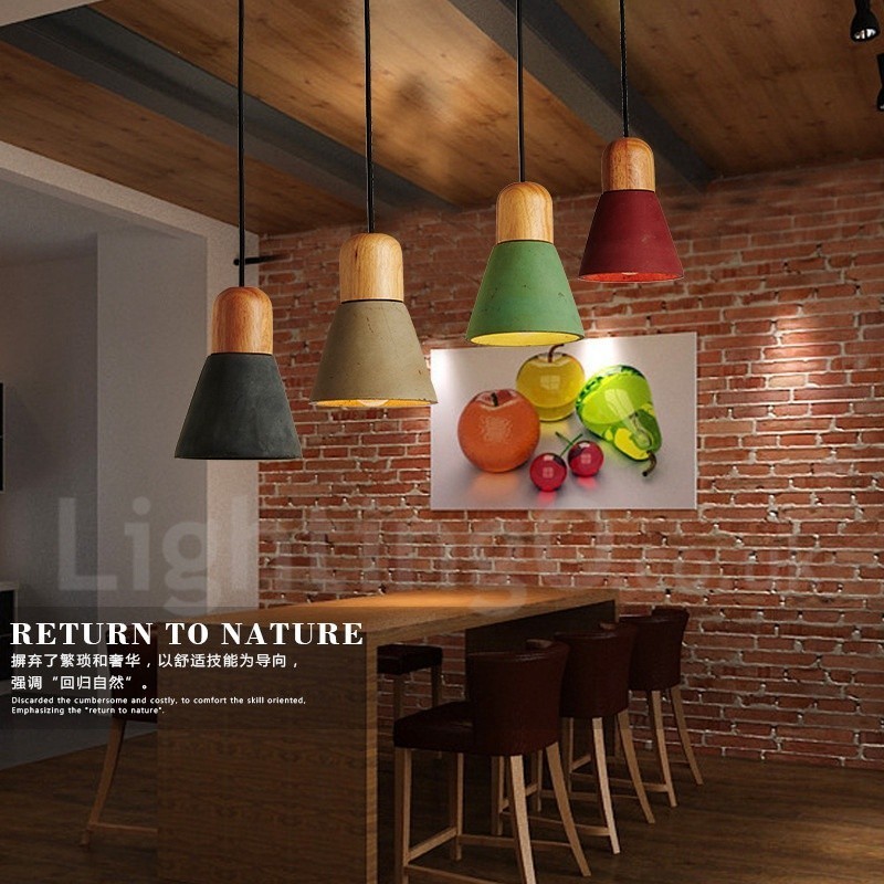 Modern Contemporary Wood Multi Colors Concrte Pendant Light