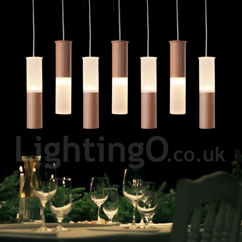 Modern Contemporary 7 Light Wooden Pendant Light