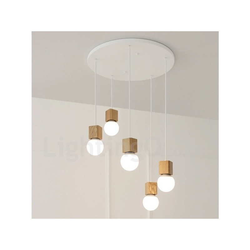 5 Light Wood Rustic Lodge Pendant Light