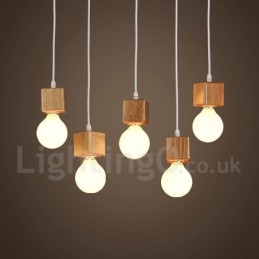 5 Light Wood Rustic Lodge Pendant Light